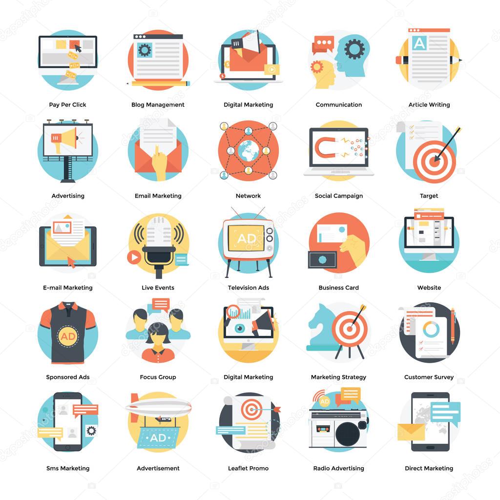  Digital Marketing and Social Media Campaign Icons Set