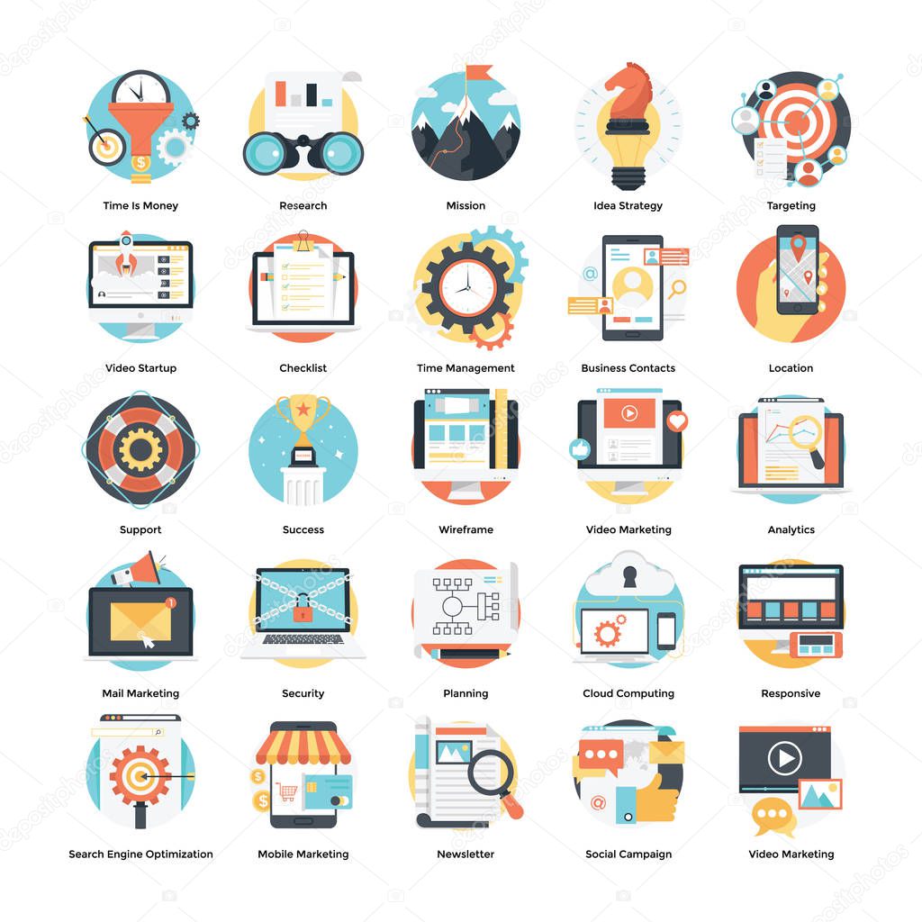  Set of SEO Monitoring and Digital Marketing Icons 