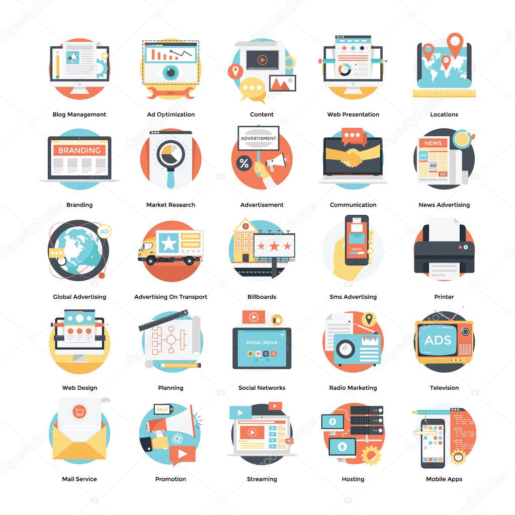  Digital Ad Campaign and Internet Marketing Icons Set