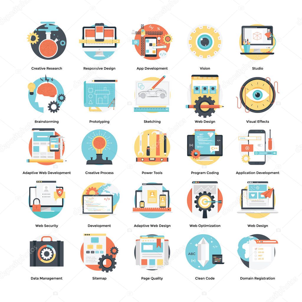  Icons Set of Software Design and Development 
