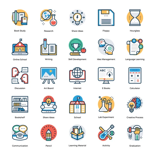 Colección de Iconos de Línea Plana de Educación — Vector de stock