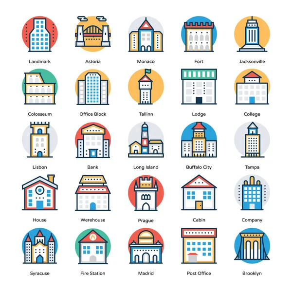 Pack de Iconos de Edificios — Vector de stock