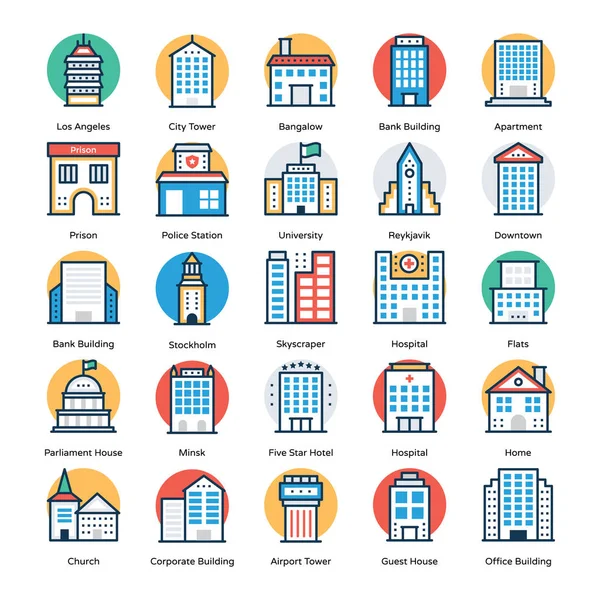 Binalar simgeler koleksiyonu — Stok Vektör