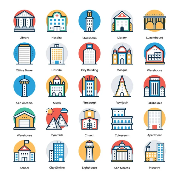 Binalar Icons set — Stok Vektör