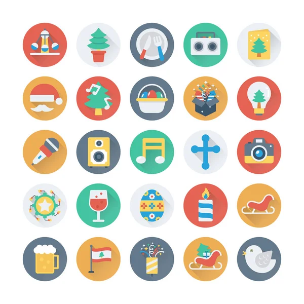 Navidad, fiesta y celebración Iconos planos 4 — Vector de stock