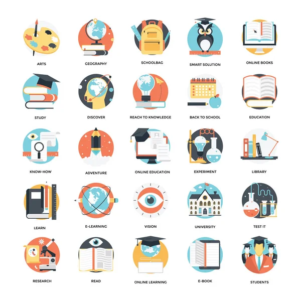 Education and Knowledge Flat Icons 3 — Stock Vector