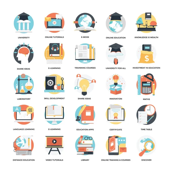 Education and Knowledge Flat Icons 7 — Stock Vector