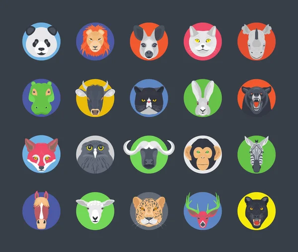 Linda colección de iconos de caras de animales — Vector de stock