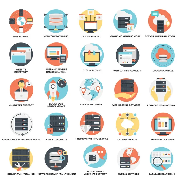 Web Hosting düz Icons Set