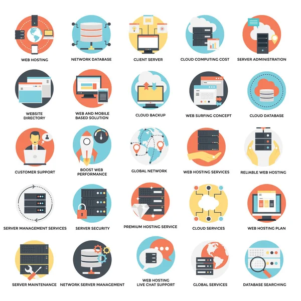 웹 호스팅의 평면 아이콘 세트 — 스톡 벡터