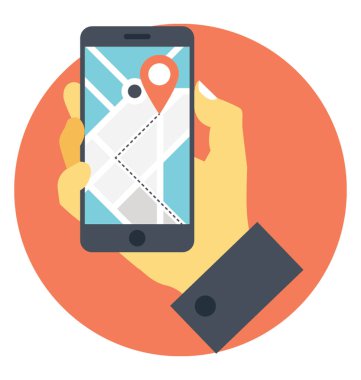 Mobil navigasyon. Smartphone gps navigator harita ile ekranda tutan el 