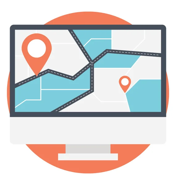 Pantalla Computadora Con Mapa Ubicación Sistema Enrutamiento Línea — Archivo Imágenes Vectoriales