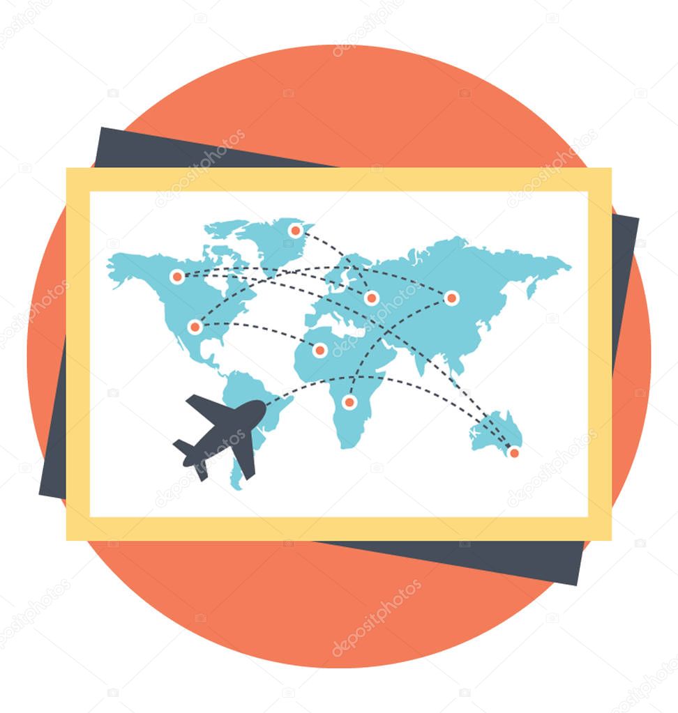 World Air Route Map Flat Icon