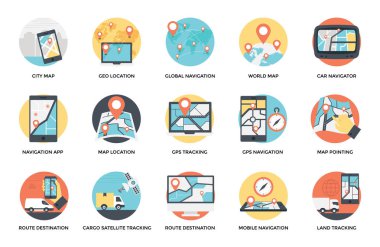 Harita ve navigasyon düz Icons Set