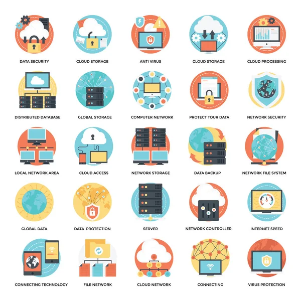 Conjunto Iconos Planos Tecnología Seguridad Internet — Vector de stock