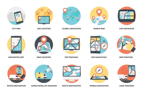 Karte Und Navigation Flache Symbole Gesetzt — Stockvektor