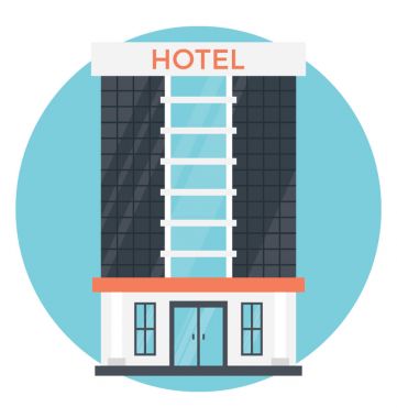 Uzun boylu otel binası bir düz vektör simgesi 
