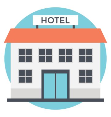 Düşük katlı otel binası kutsal kişilerin resmi içinde düz vektör tasarımı 