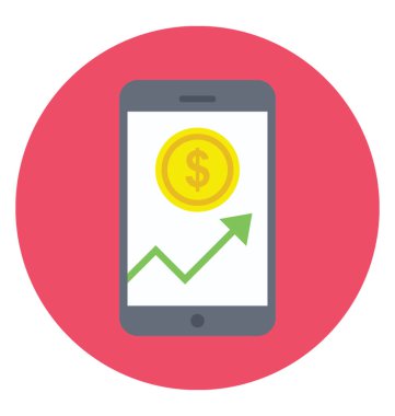 Mobil ekran grafik sunumu ve dolar işareti temsil eden veri istatistikleri
