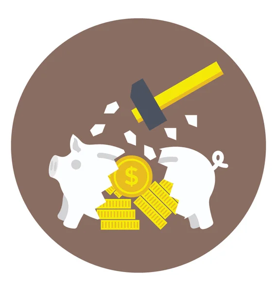 Eine Kaputte Sparkasse Sparschwein Flache Vektor Icon Design — Stockvektor