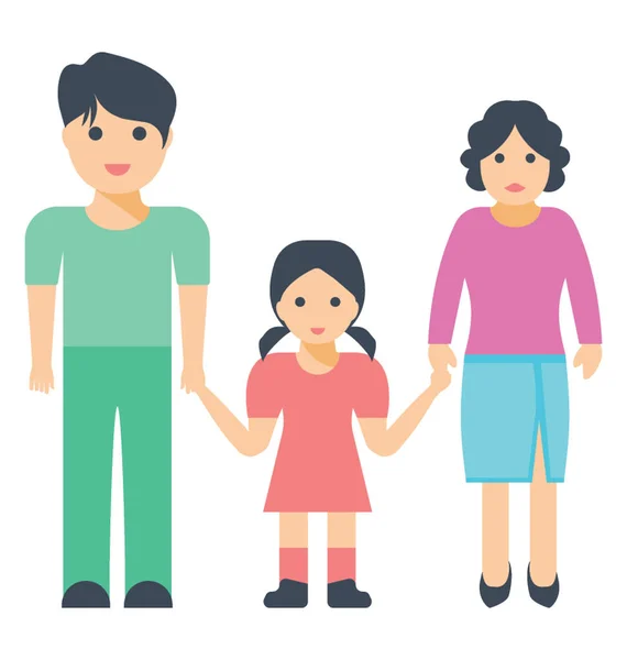 Parents Holding Hands Daughter Standing Middle Concept Only Child — Stock Vector