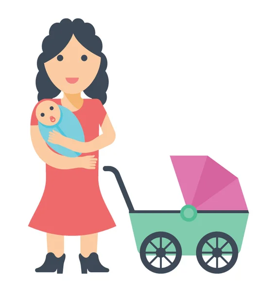 Μια Μητέρα Που Κρατάει Ένα Νεογέννητο Στην Αγκαλιά Της Και — Διανυσματικό Αρχείο