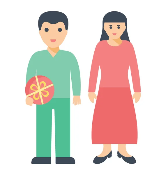 Couple Standing Each Other Husband Holding Red Heart Shaped Box — Stock Vector