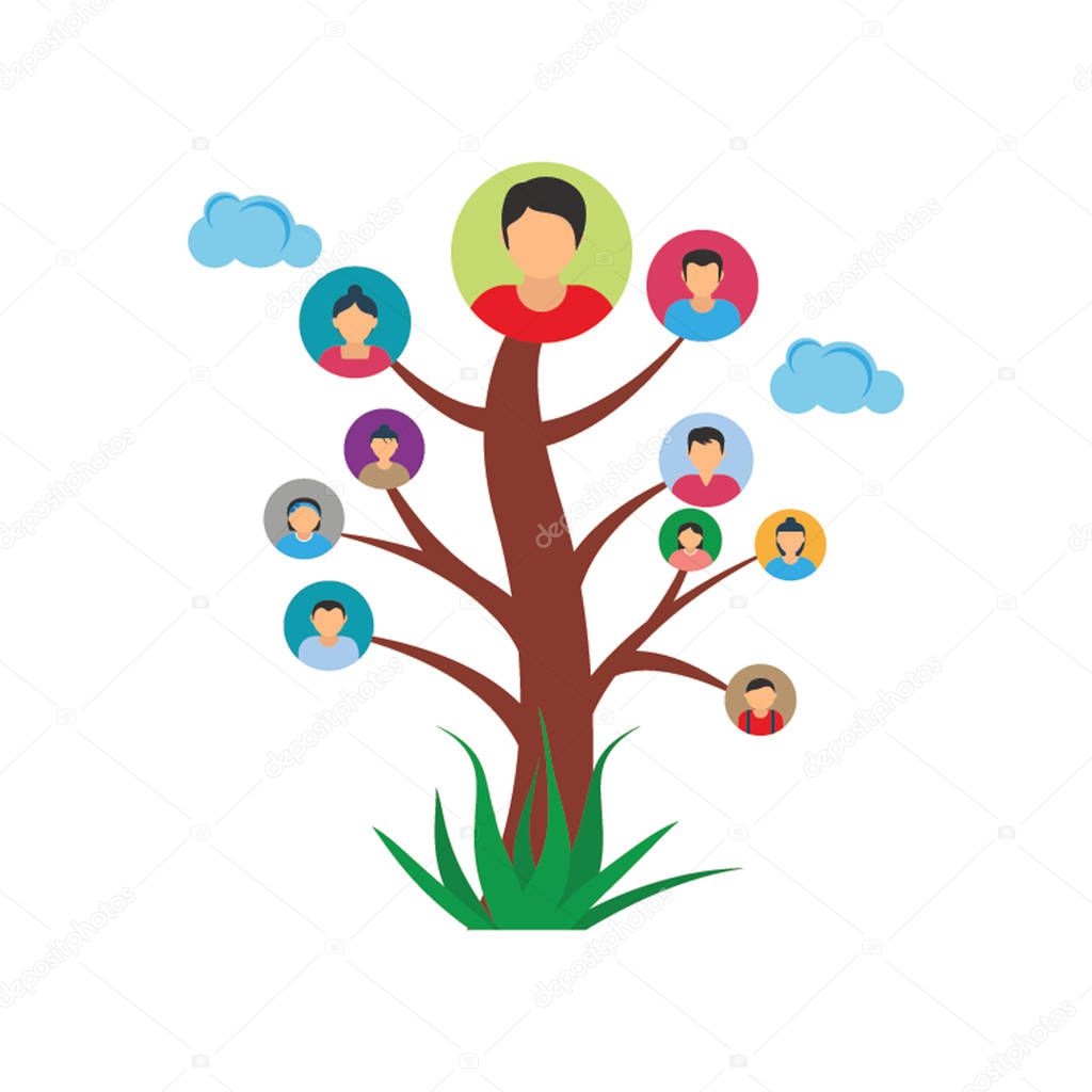 Vector illustration of a family member pictures on tree representing family tree