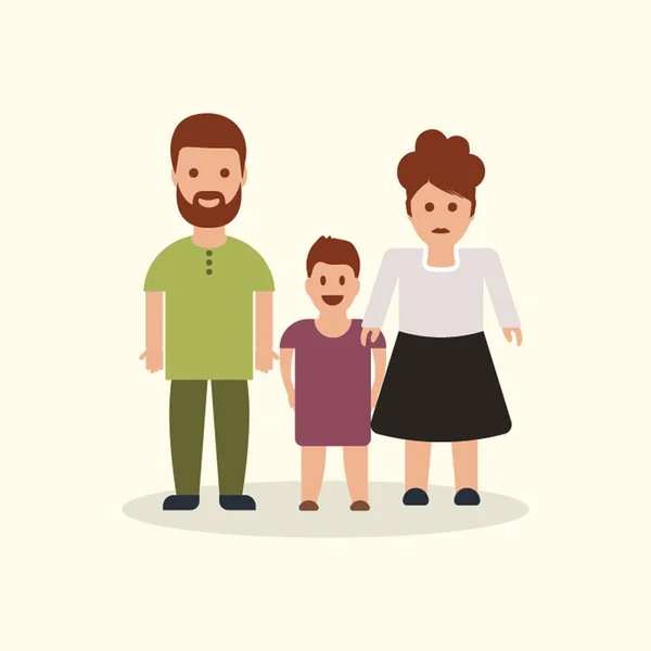 Single Child Her Parents Vector Illustration — Stock Vector