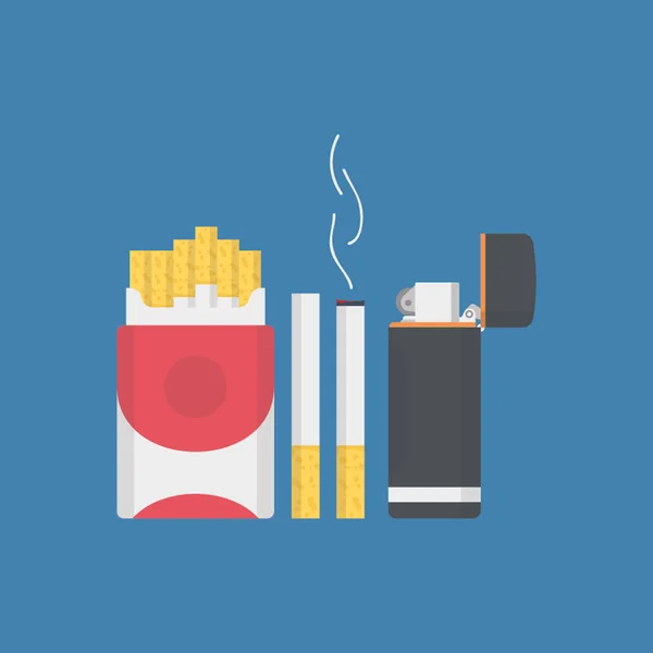 Paquete Cigarrillos Con Encendedor Bolsillo Cigarrillos Quemados Vector Ilustración — Vector de stock