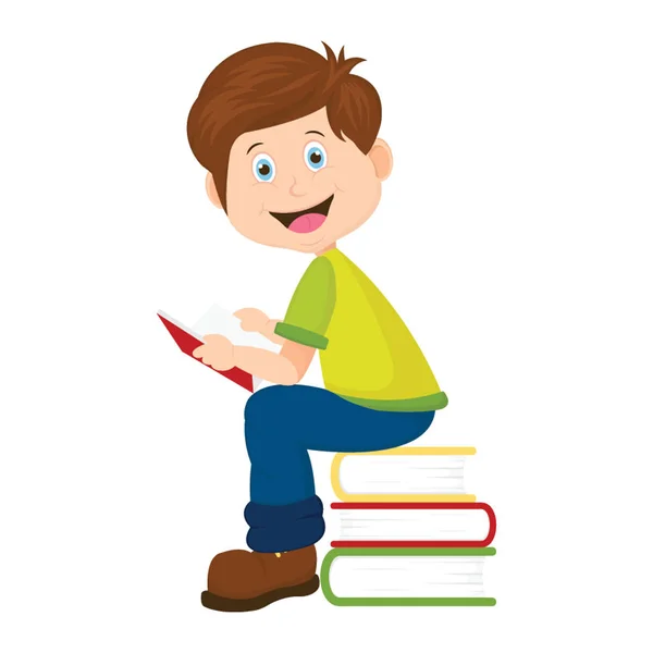 Хлопчик Читає Книжку Сидячи Лавці Поняття Читання — стоковий вектор