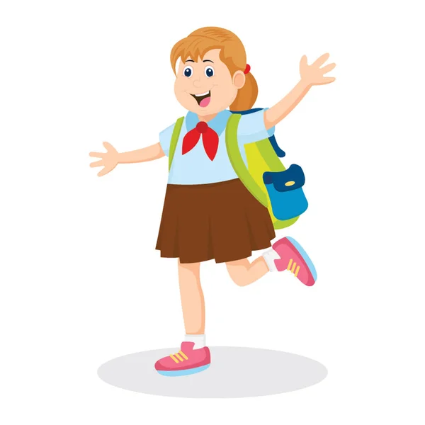 School Going Girl Running Amusement Concept Happy Student — Stock Vector