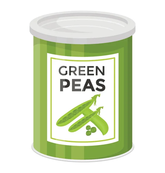 Tin Preserved Green Peas Flat Vector Icon — Stock Vector