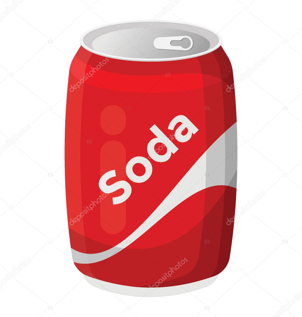 A red modern tin of soda drink flat style icon