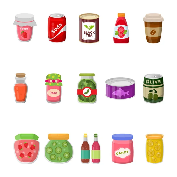 Canned Food Collection Flat Icons — Stock Vector