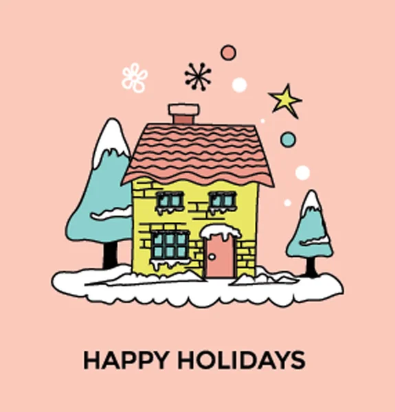 Illustration Vectorielle Belle Maison Décorée Avec Thème Noël — Image vectorielle