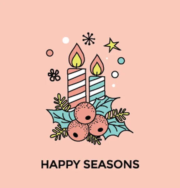 ヤドリギのキャンドルと星空の背景 幸せなシーズンの概念図 — ストックベクタ