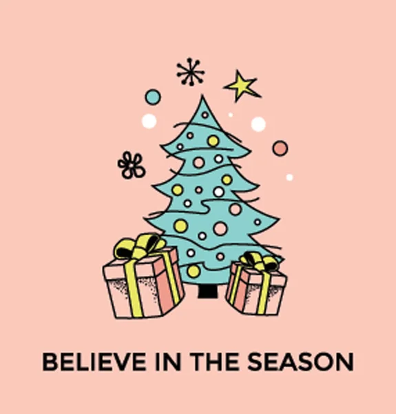 Sapin Noël Avec Décoration Légère Illustration Vectorielle Boîte Cadeau — Image vectorielle