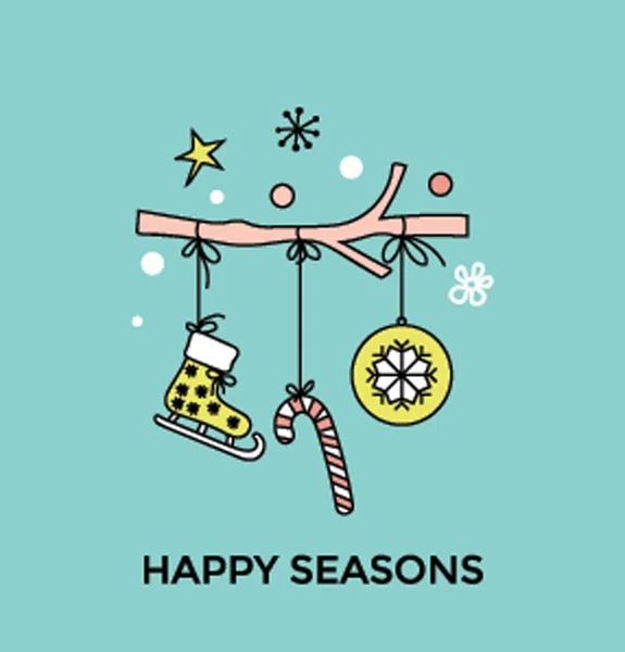 Happy Season Festival Noël Éléments Décoratifs Illustration Vectorielle — Image vectorielle