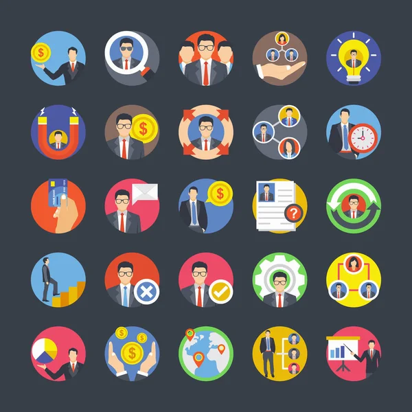 Team Beheer Platte Icons Set — Stockvector