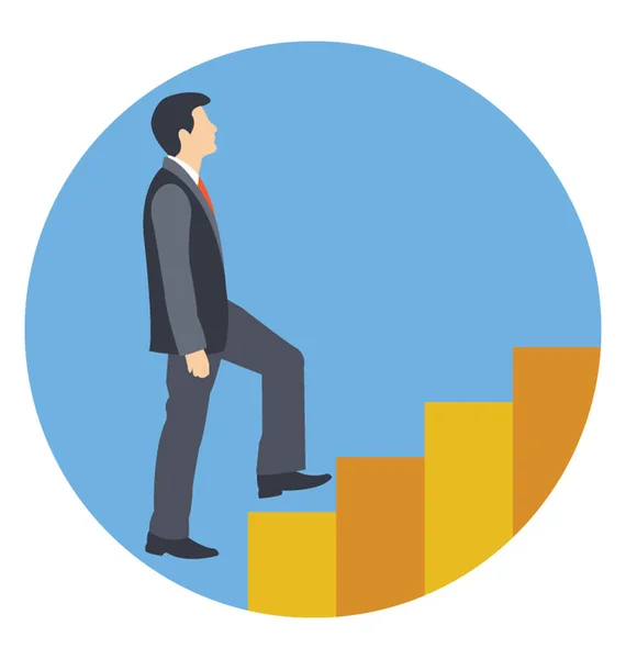 Person Climbing Stairs Flat Icon Career Path — Stock Vector