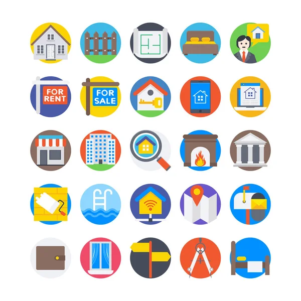 Inmobiliaria Apartamento Iconos Colores — Vector de stock