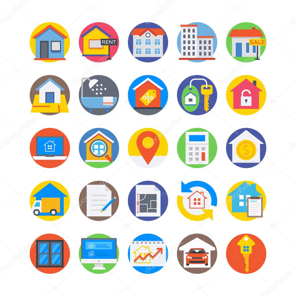 Real Estate Flat Colored Icons 1