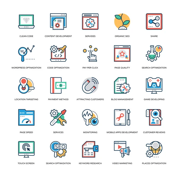 Seo Vectores Marketing Iconos — Vector de stock