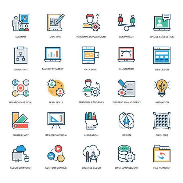 Diseño Web Desarrollo Iconos Vectoriales — Vector de stock