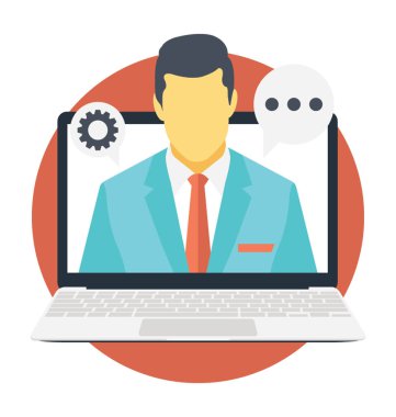 Danışman dizüstü bilgisayar ekranında. Online iletişim veya Danışma vektör kavramı 