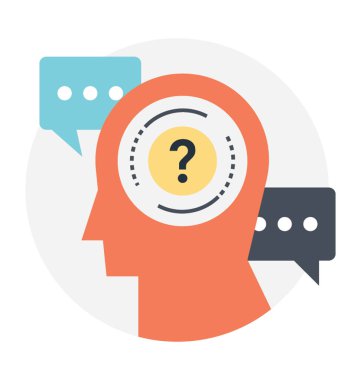 Soru işareti simgesi olan insan kafası. Düz vektör 