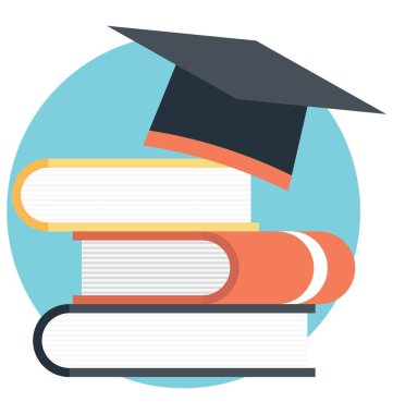 Yığın kitap düz simgesinin üzerinde Toga kap. Akademik eğitim kavramı