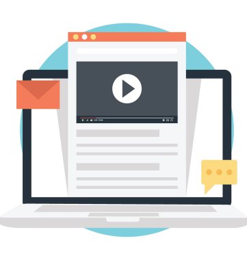E-öğrenme düz tasarım konsepti, online çalışma video öğretici simgesi