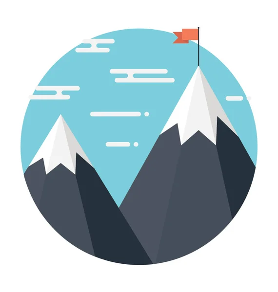 氷のピークと青空と雲と赤旗の高山 ミッション 達成のベクトル概念 — ストックベクタ